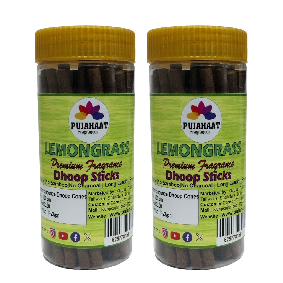 Pujahaat Lemongrass Rare Premium Scented Incense Stick | Dry Dhoop Stick | No Charcoal, Bambooless | Dhoop Batti 4 inches with free Holder - Lemongrass Fragrance