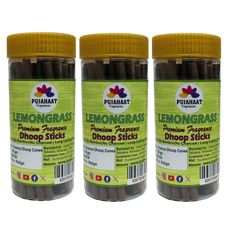 Pujahaat Lemongrass Rare Premium Scented Incense Stick | Dry Dhoop Stick | No Charcoal, Bambooless | Dhoop Batti 4 inches with free Holder - Lemongrass Fragrance