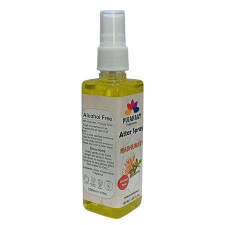 Madhumati | Honey Suckle Attar Spray by Pujahaat | 100 ml Non Alcoholic Spray | Religious Mist | Air Freshener, Room Mist, Fabric & Linen Spray | Perfect for Prayers Rooms, Living Room, sofas, curtains, car