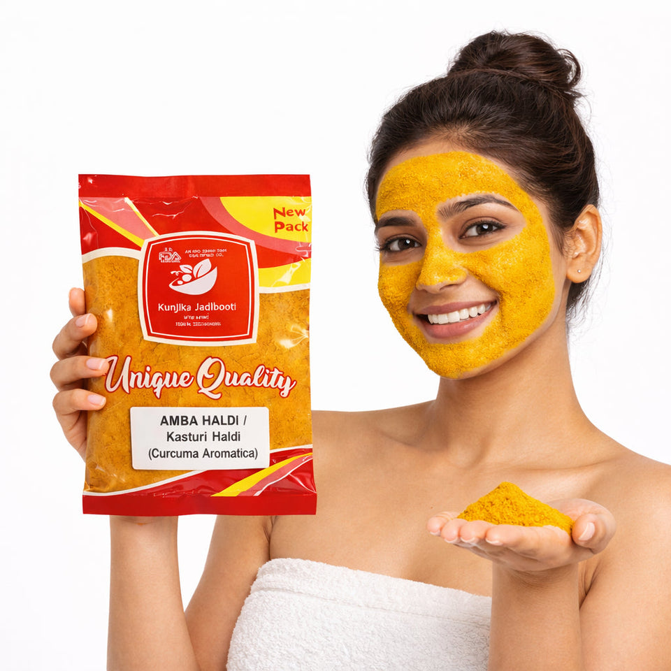 Kunjika Jadibooti Kasturi Haldi Powder For Face Beauty | Amba Haldi Powder | Natural & Pure Amba Haldi Powder || for Skin Whitening | Wild Turmeric Powder - 100 gm