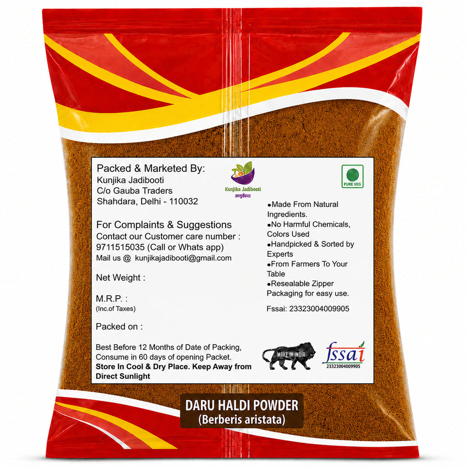 Kunjika Jadibooti Daru Haldi Chilka Herbal Powder - Daruhaldi Chips Herbal Powder - Indian Barberry Chips Herbal Powder - Berberis Aristata Chips Herbal Powder - Pure & Natural 100 gm