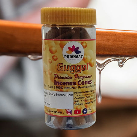 Guggal Fragrance Premium Scented Incense Dhoop Cone by Pujahaat | No Charcoal No Bamboo | for Pooja, Rituals & Special Occasions, Dhoop Batti  - 80 Gms