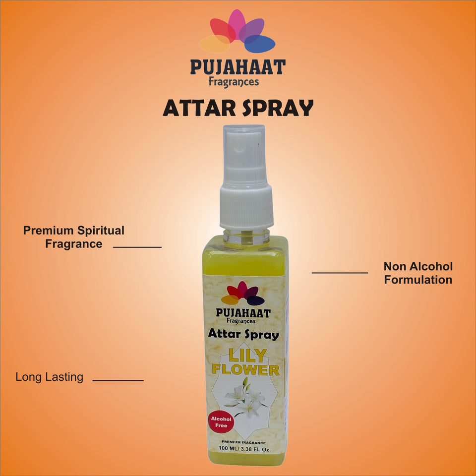 Lily Flower Attar Spray by Pujahaat | 100 ml Non Alcoholic Spray | Religious Mist | Air Freshener, Room Mist, Fabric & Linen Spray | Perfect for Prayers Rooms, Living Room, sofas, curtains, car (Copy)