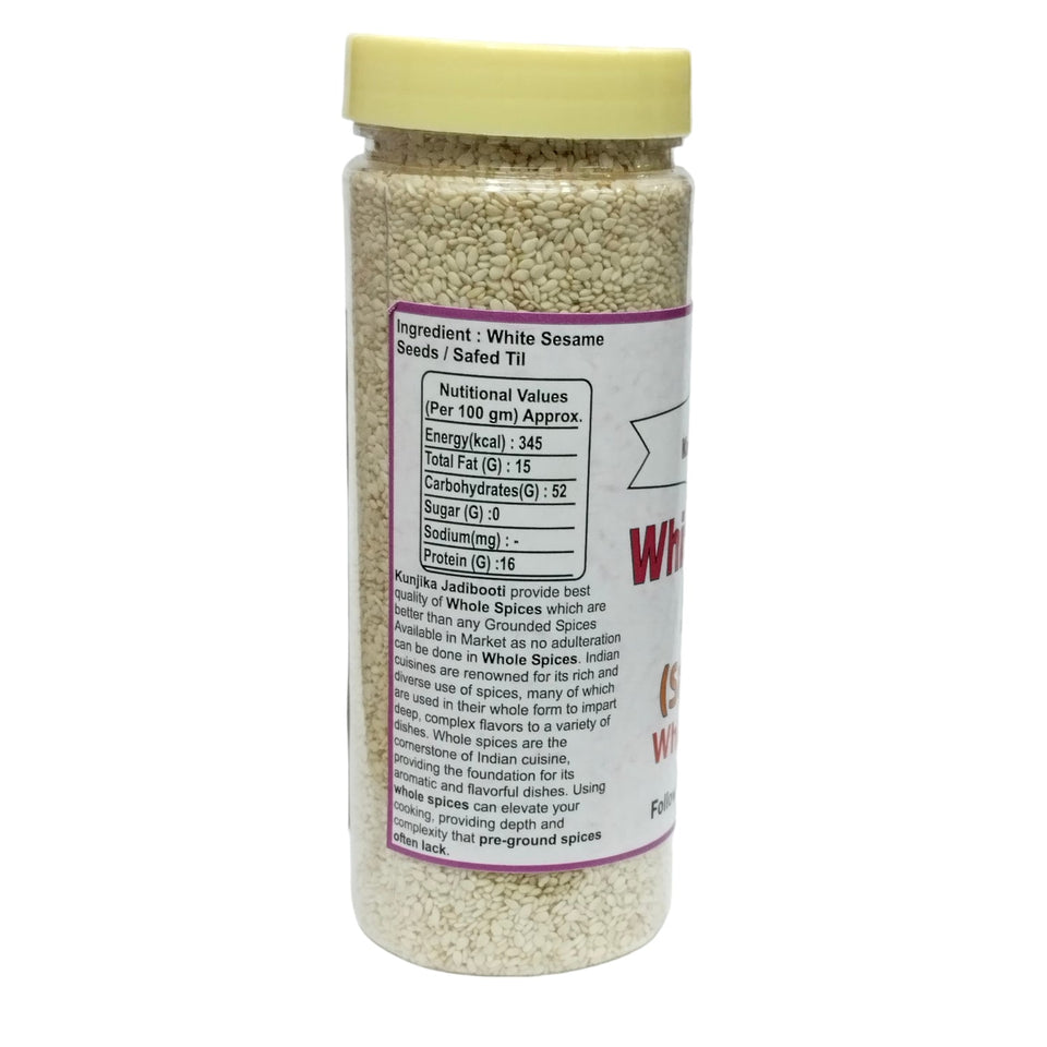Kunjika Jadibooti Whole White Sesame Seeds Natural White Til | Safed Til Seeds for Eating | Raw Seeds | Indian Spices & Masala- 200 gm