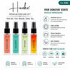 HUNKE EDP Inspired Perfume Set for Men & Women | Set of 4 Premium Long Lasting Fragrances | 8 ml Each | Travel Size Mini Perfume Gift Set | Eau de Parfum Collection - Touch me, Kallimat, Afgan, Just Be
