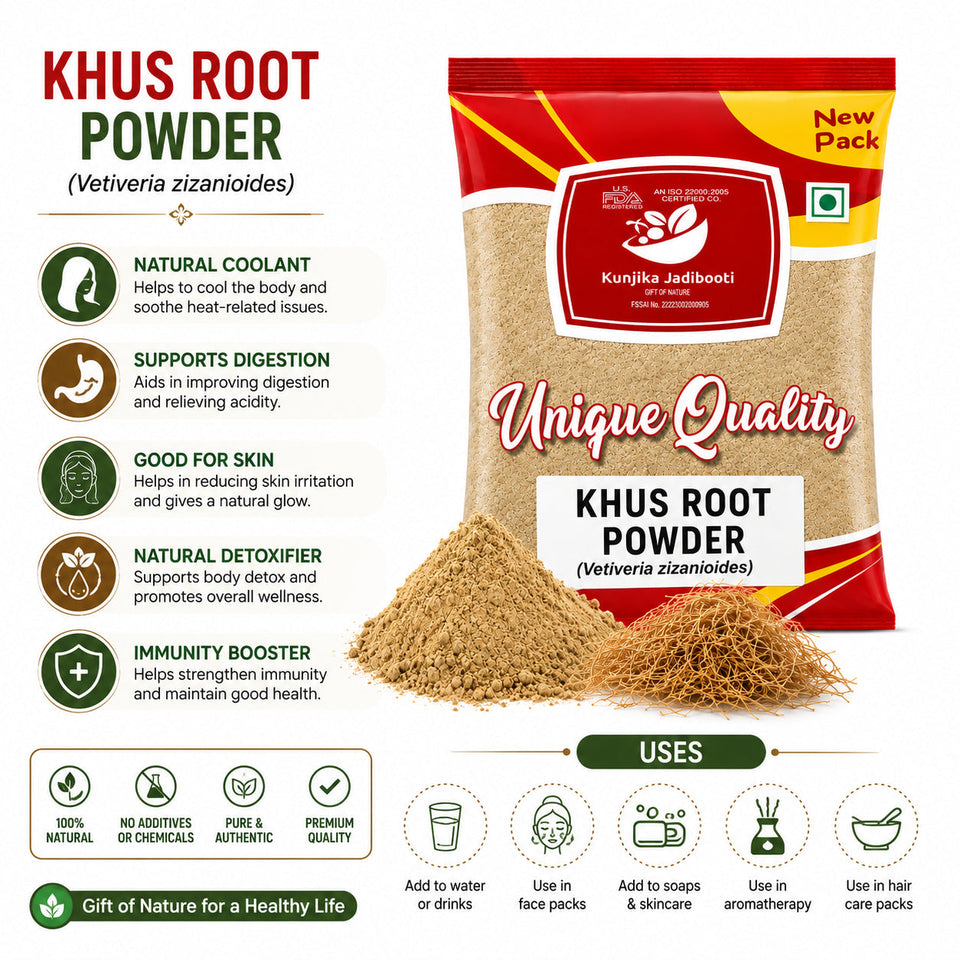 Kunjika Jadibooti Khus Root powder - Khus Jad - Ushira - Vetiver Roots - Vetiveria Zizanioides - Ramacham Powder - 100 gm