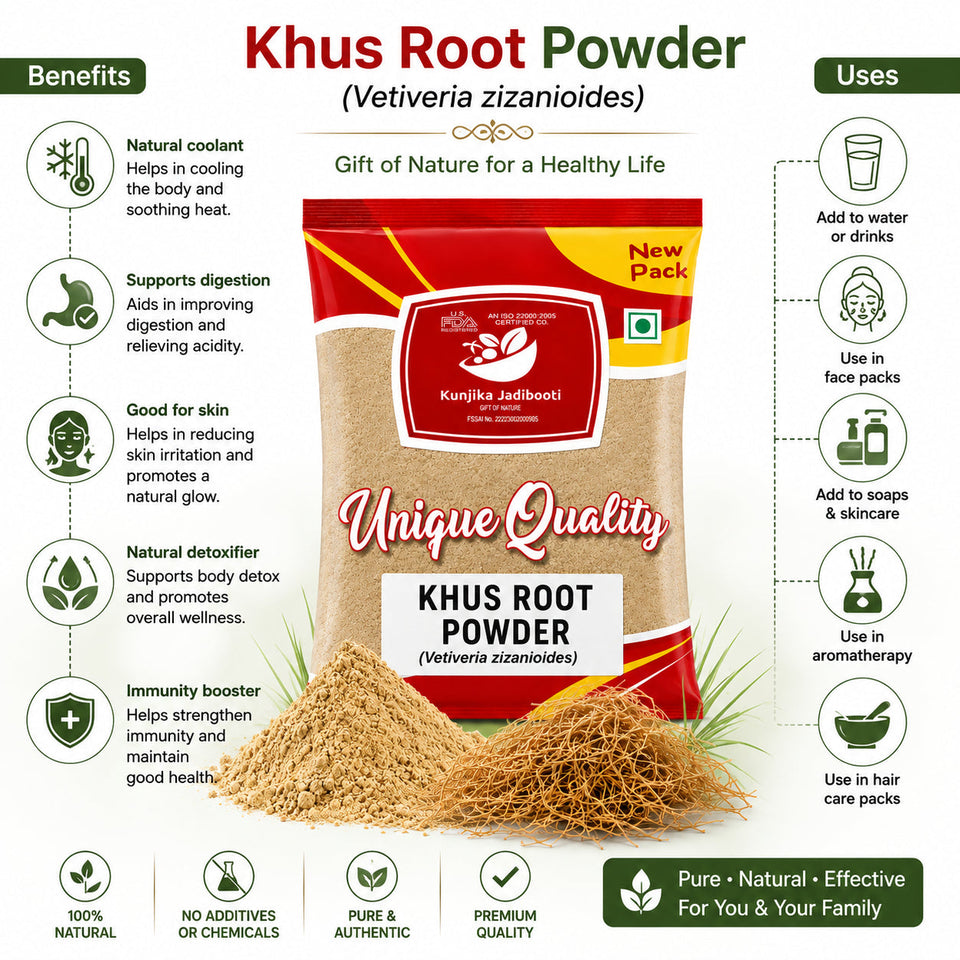 Kunjika Jadibooti Khus Root powder - Khus Jad - Ushira - Vetiver Roots - Vetiveria Zizanioides - Ramacham Powder - 100 gm