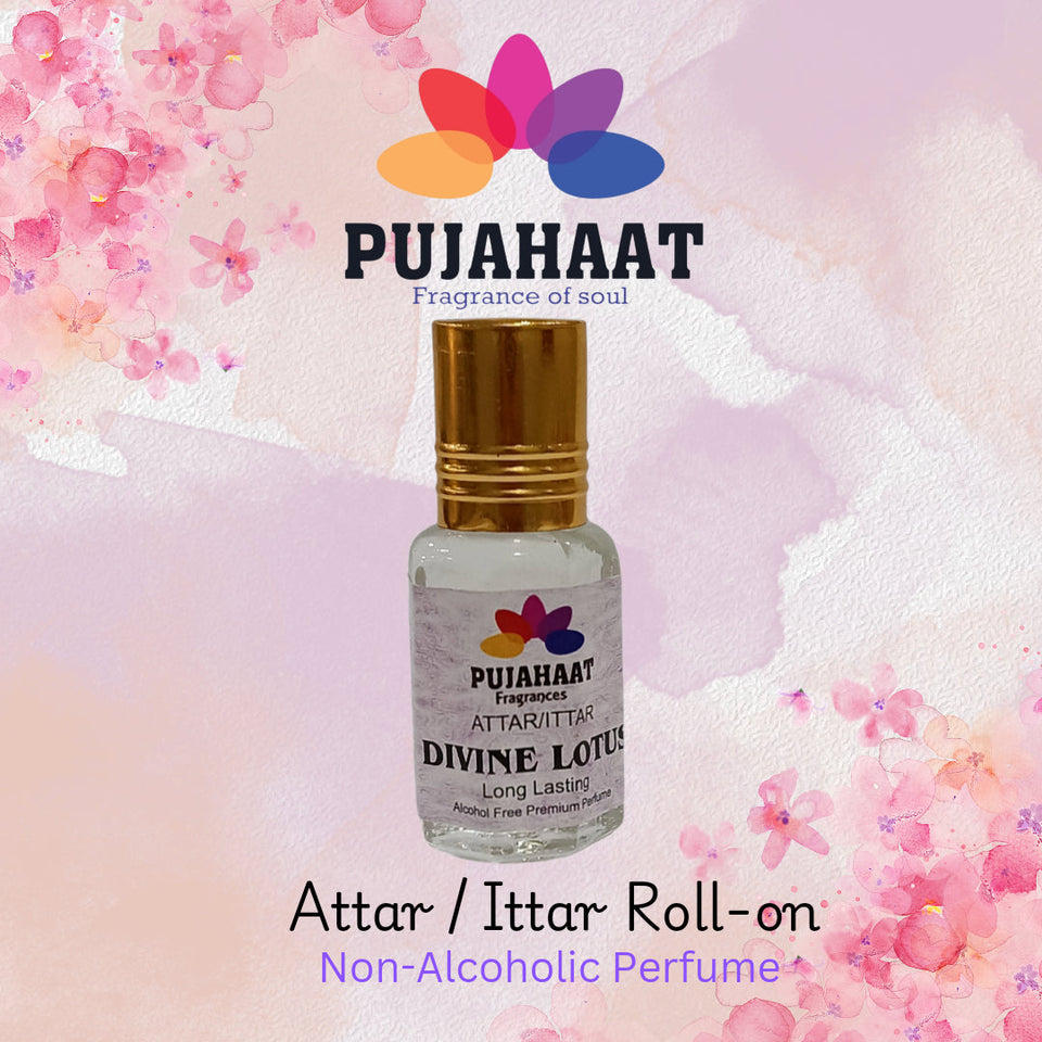 Pujahaat Premium Alcohol-Free Attar | Ittar 6ml, Long-Lasting Travel Size Roll-On, Best Floral Aquatic Attar Fragrance Oil - Divine Lotus