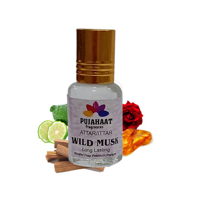 Pujahaat Premium Alcohol-Free Attar | Ittar 6ml, Long-Lasting Travel Size Roll-On, Best Floral Musky Attar Fragrance Oil - Wild Musk