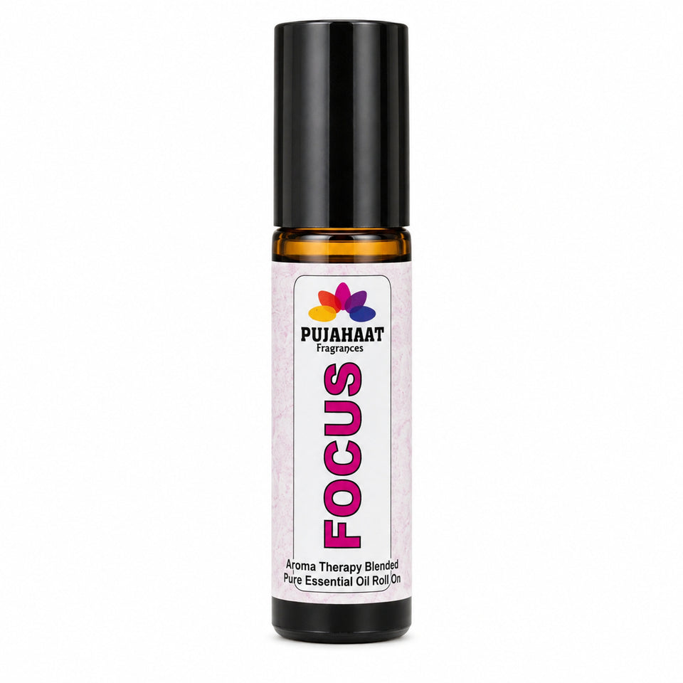 Pujahaat Focus Aromatherapy Roll-on | Blend of Essential Oils |  Boost Productivity & Mental Clarity | Reduces Distractions & Brain Fog | Ideal for Students & Professionals 10ml/0.33 fl oz - Focus Roll-on