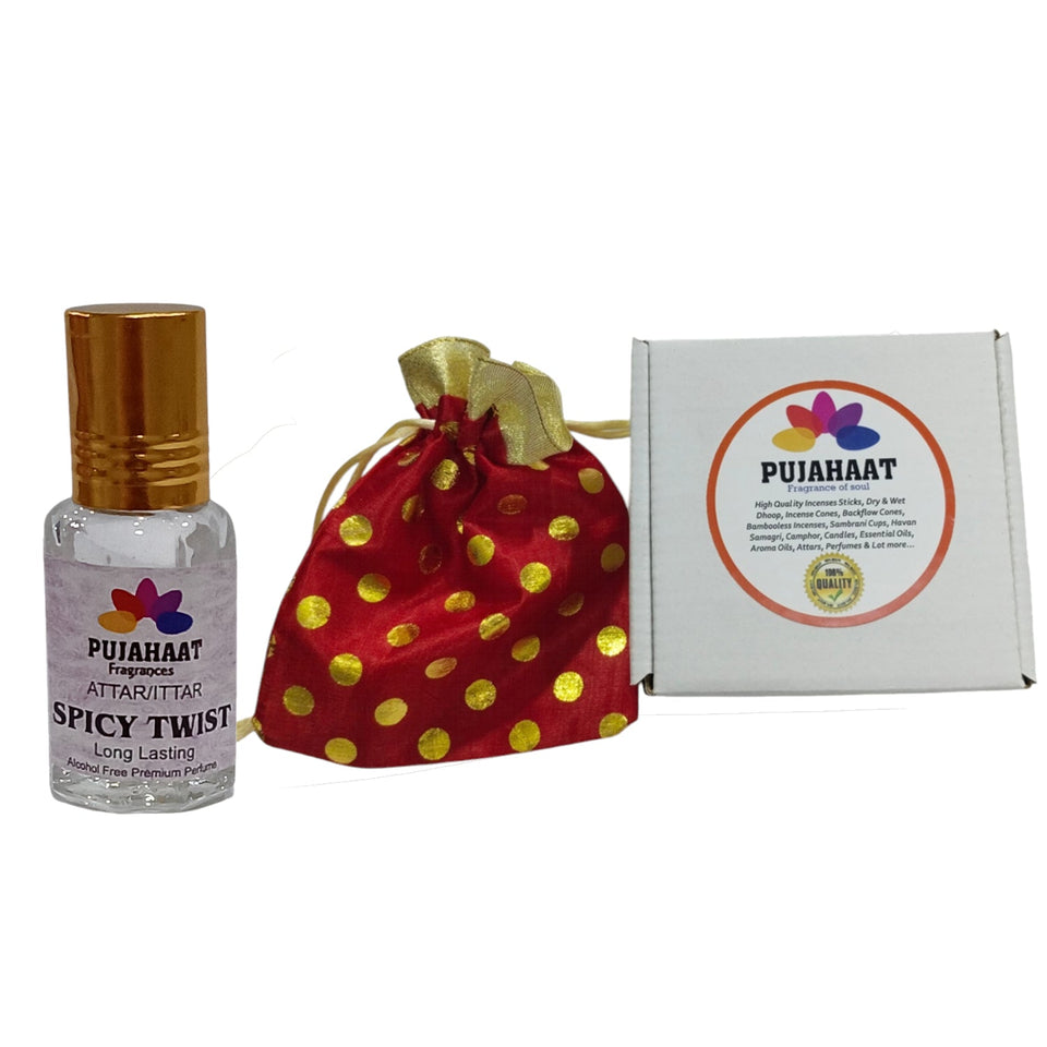 Pujahaat Premium Alcohol-Free Attar | Ittar 6ml, Long-Lasting Travel Size Roll-On, Best Spicy Perfume Attar Fragrance Oil - Spicy Twist