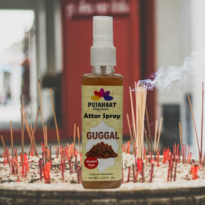Pujahaat Premium Attar Spray | 100 ml Non Alcoholic Spray | Religious Mist | Air Freshener, Room Mist, Fabric & Linen Spray | Perfect for Prayers Rooms, Living Room, sofas, curtains, car - Guggal Fragrance