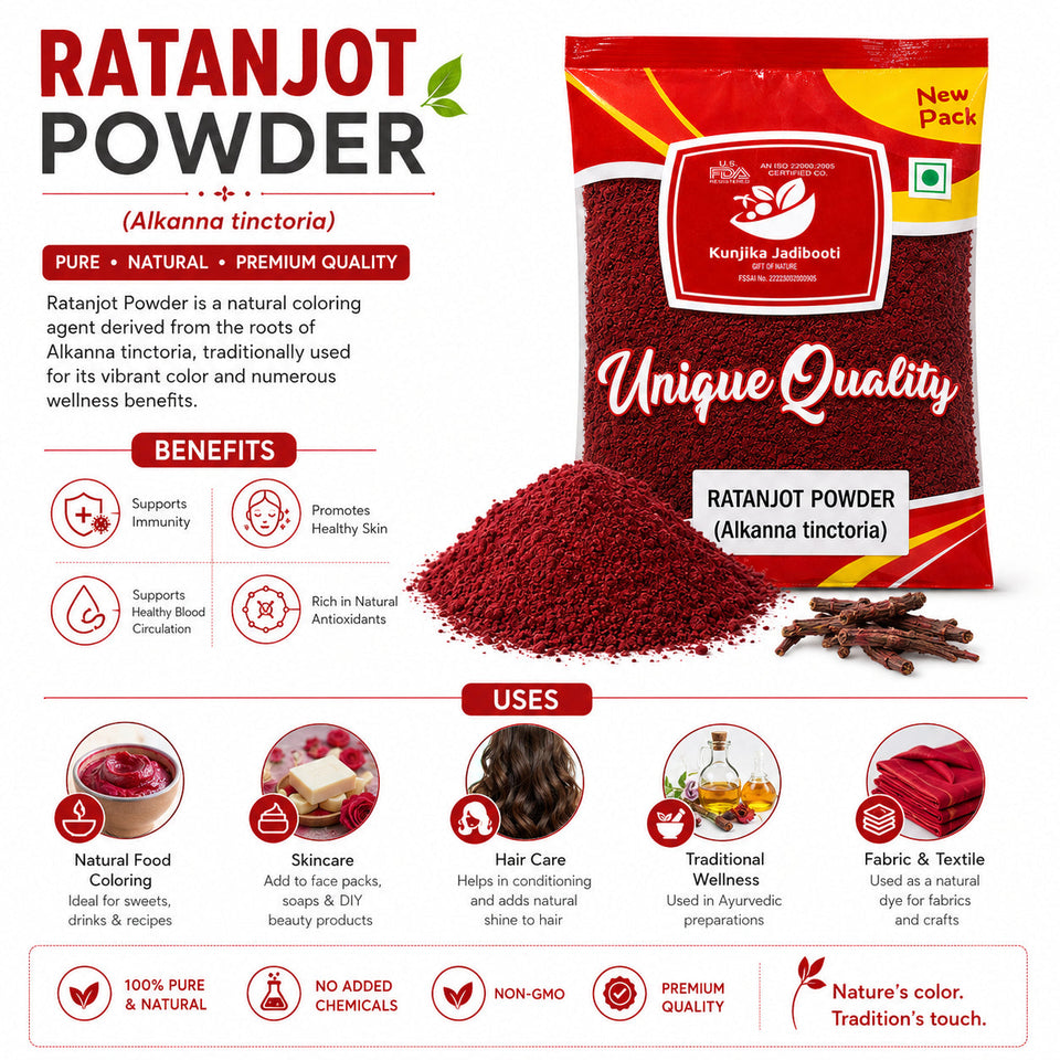 Kunjika Jadibooti Ratanjot Powder- Alkanna Tinctoria -Alkanet Root Powder - Pure & Natural 100 gm
