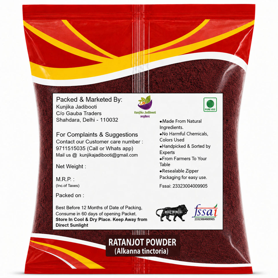 Kunjika Jadibooti Ratanjot Powder- Alkanna Tinctoria -Alkanet Root Powder - Pure & Natural 100 gm