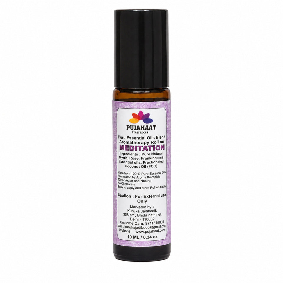 Pujahaat Meditation Aromatherapy Roll-on | Blend of Essential Oils |  Encourages a clear state of mind | Support a deeper mind-body | 10ml/0.33 fl oz - Meditation Roll-on