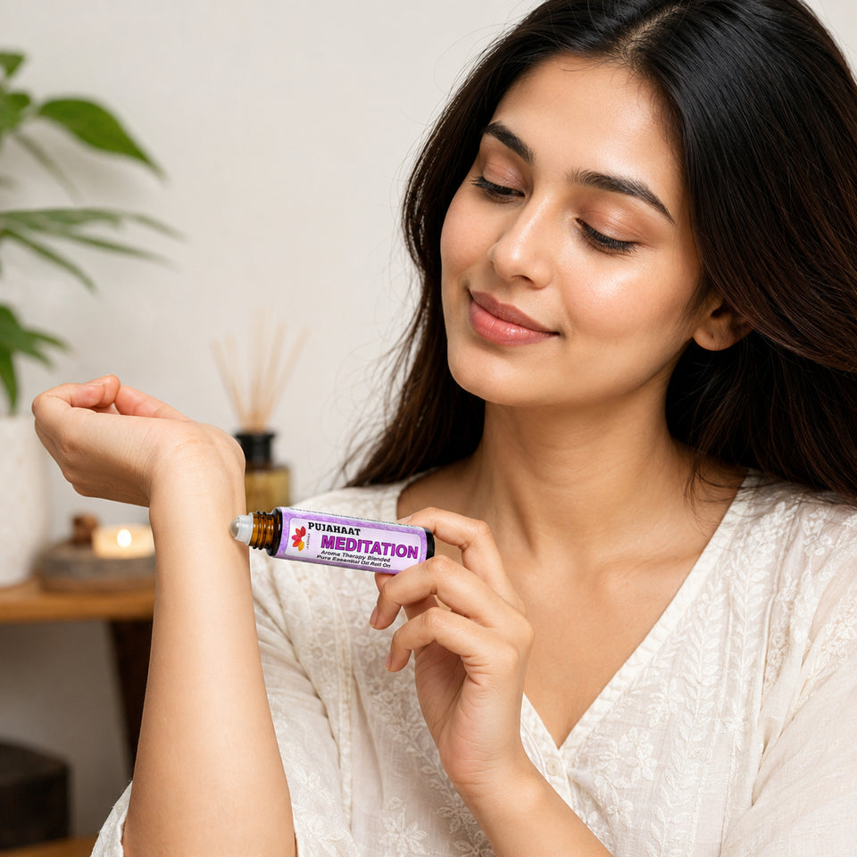 Pujahaat Meditation Aromatherapy Roll-on | Blend of Essential Oils |  Encourages a clear state of mind | Support a deeper mind-body | 10ml/0.33 fl oz - Meditation Roll-on