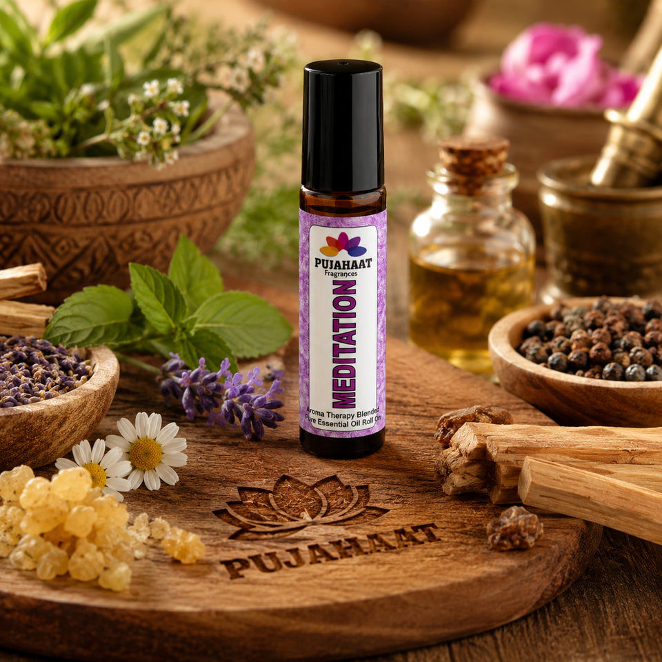 Pujahaat Meditation Aromatherapy Roll-on | Blend of Essential Oils |  Encourages a clear state of mind | Support a deeper mind-body | 10ml/0.33 fl oz - Meditation Roll-on