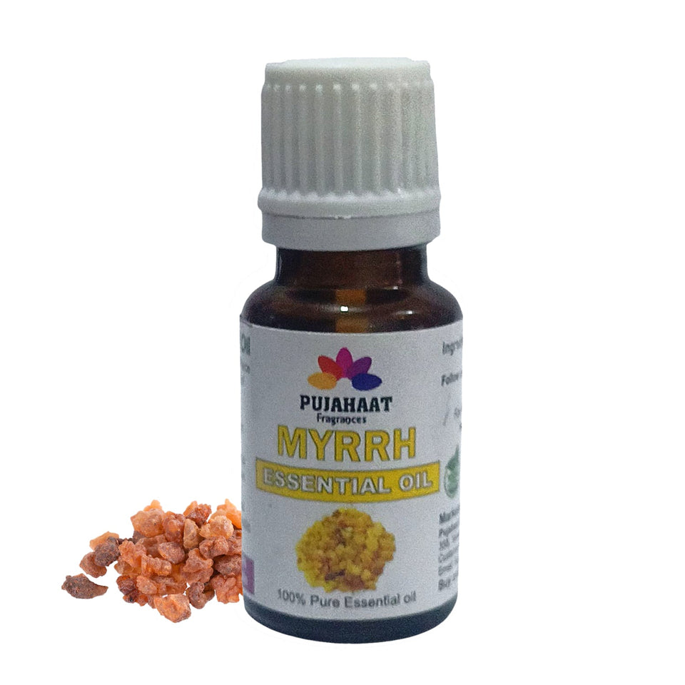 Pujahaat Myrrh 100% Pure & Natural Essential Oil Undiluted Steam Distilled Commiphora Myrrha Organic for Skin & Hair Care, Aromatherapy - Vegan & Cruelty free - 15 ml