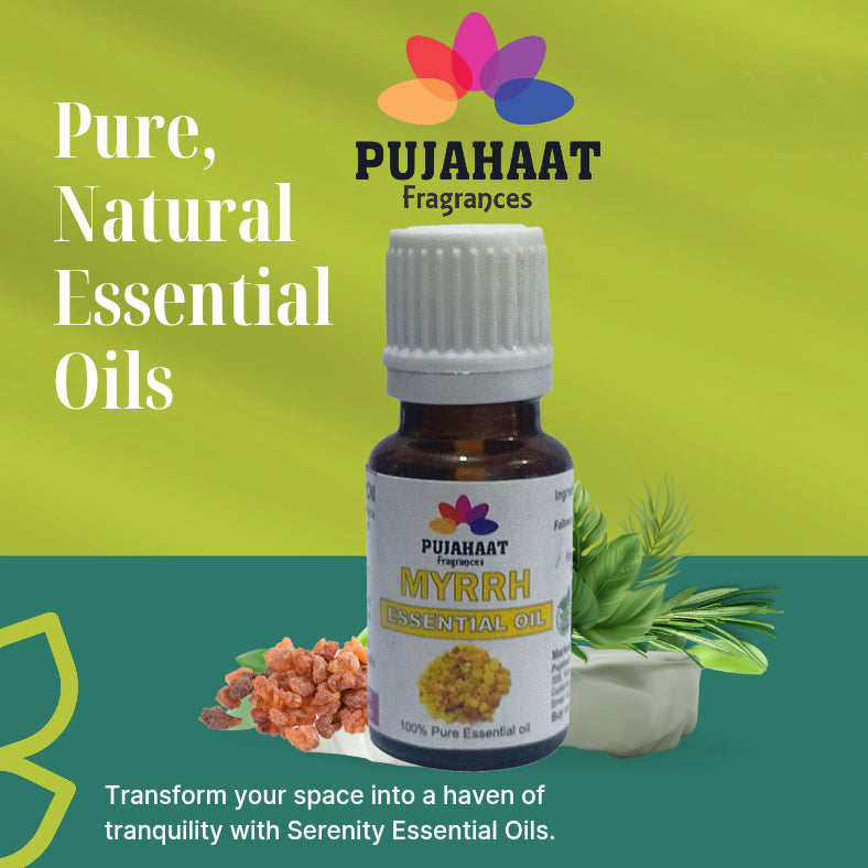 Pujahaat Myrrh 100% Pure & Natural Essential Oil Undiluted Steam Distilled Commiphora Myrrha Organic for Skin & Hair Care, Aromatherapy - Vegan & Cruelty free - 15 ml