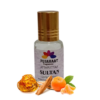 Pujahaat Premium Alcohol-Free Attar | Ittar 6ml, Long-Lasting Travel Size Roll-On, Best Fruity Citrus Attar Fragrance Oil - Sultan