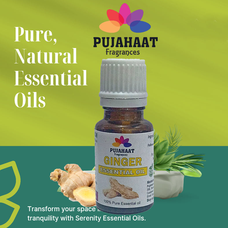 Pujahaat Ginger Essential Oil (Zingiber Officinale) 100% Pure & Natural Undiluted Essential Oil Organic Oil For Scalp, skin / Massage Oil Aromatherpy - Vegan & Cruelty free - 15 ml