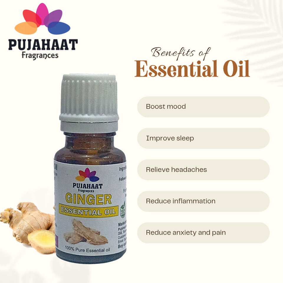 Pujahaat Ginger Essential Oil (Zingiber Officinale) 100% Pure & Natural Undiluted Essential Oil Organic Oil For Scalp, skin / Massage Oil Aromatherpy - Vegan & Cruelty free - 15 ml