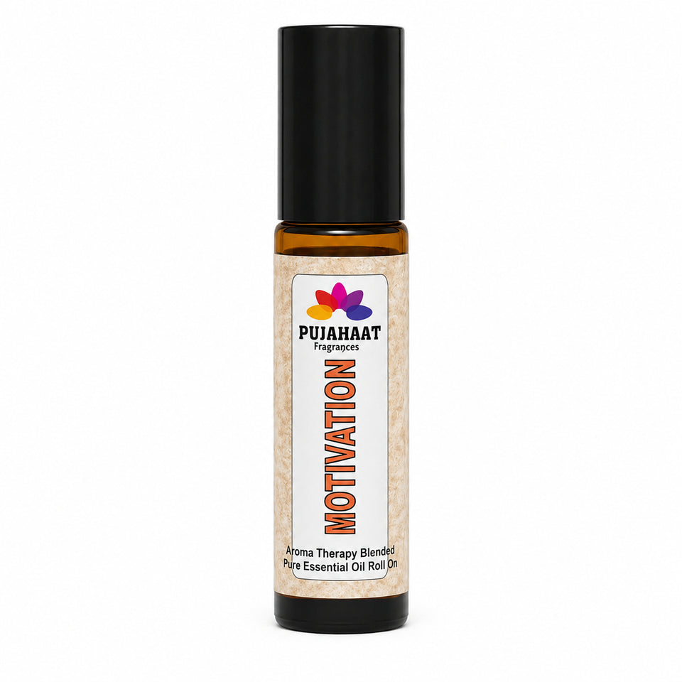 Pujahaat Motivation Aromatherapy Roll-on | Blend of Essential Oils | Promotes Feelings of Confidence, Courage and Belief, Counteracts Negative Emotions | 10ml/0.33 fl oz - Motivation Roll-on