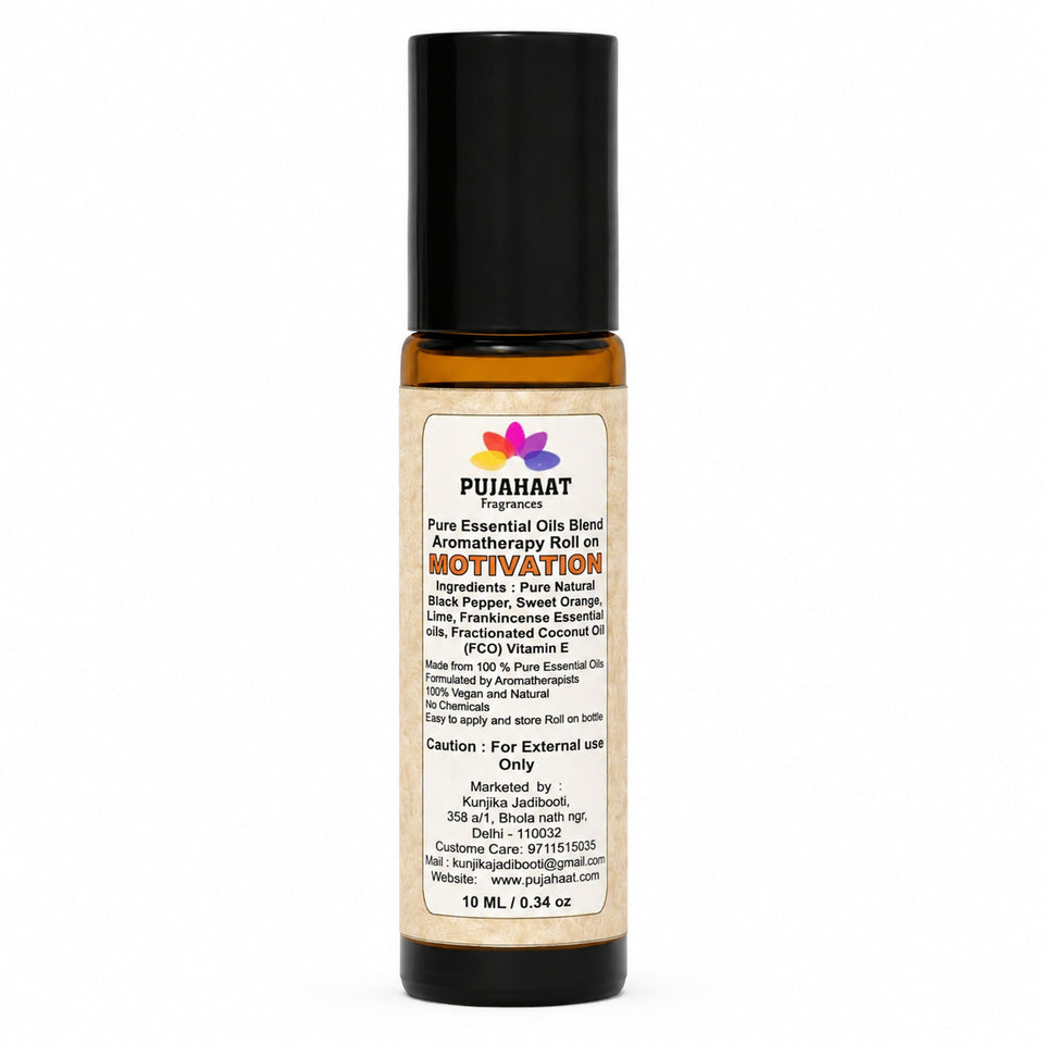 Pujahaat Motivation Aromatherapy Roll-on | Blend of Essential Oils | Promotes Feelings of Confidence, Courage and Belief, Counteracts Negative Emotions | 10ml/0.33 fl oz - Motivation Roll-on