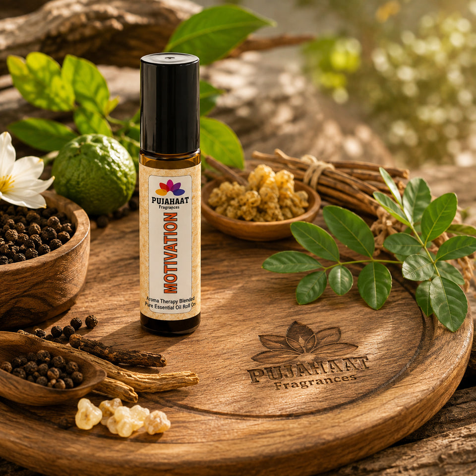 Pujahaat Motivation Aromatherapy Roll-on | Blend of Essential Oils | Promotes Feelings of Confidence, Courage and Belief, Counteracts Negative Emotions | 10ml/0.33 fl oz - Motivation Roll-on