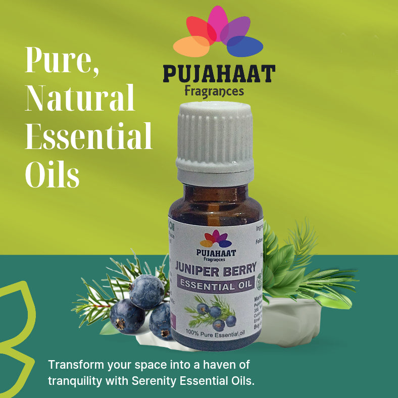 Pujahaat Juniper Berry Essential Oil |Therapeutic,Organic & Natural | Home Fragrance, Diffusers, Skin Care, Aromatherapy, Bath, Massage, Hair Care, Soap and Candle making - Vegan & Cruelty free - 15 ml