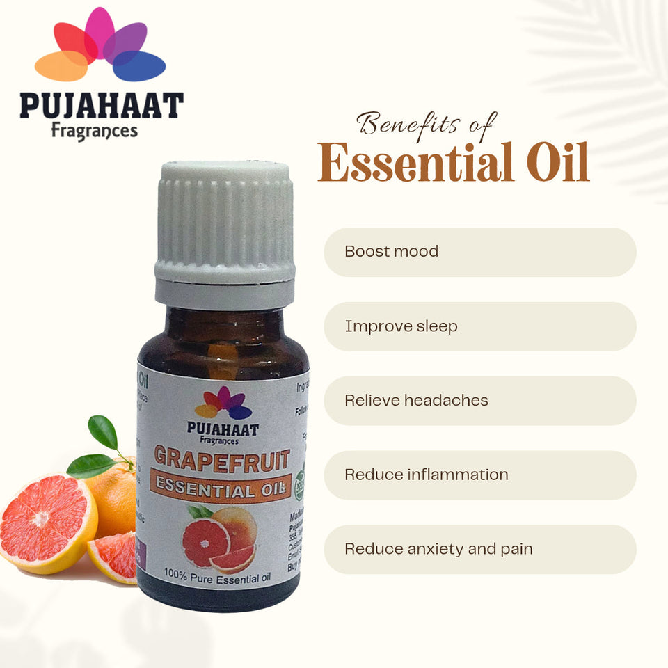Pujahaat Grapefruit (Citrus paradisi) Essential Oil | 100% Natural Aromatherapy Oil for Skin & Hair | Ideal for Aromatherapy, Soap Making, and DIY Projects - Vegan & Cruelty free - 15 ml
