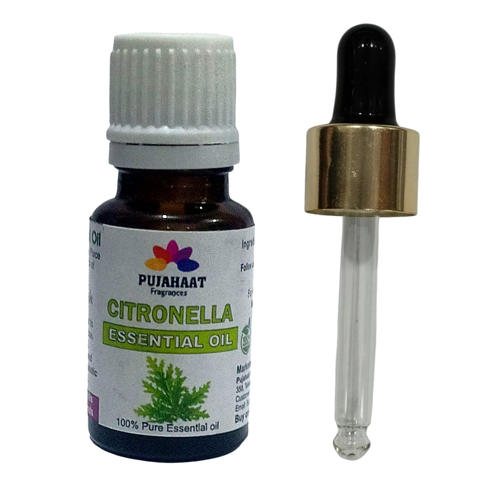Pujahaat Citronella Essential Oil - Natural Citronella Oil For Aroma Therapy, Skin Care, Hair Treatment, Mosquito Repellent, Relaxation, And Wellness - Pure Essential Oil - Vegan & Cruelty free - 15 ml