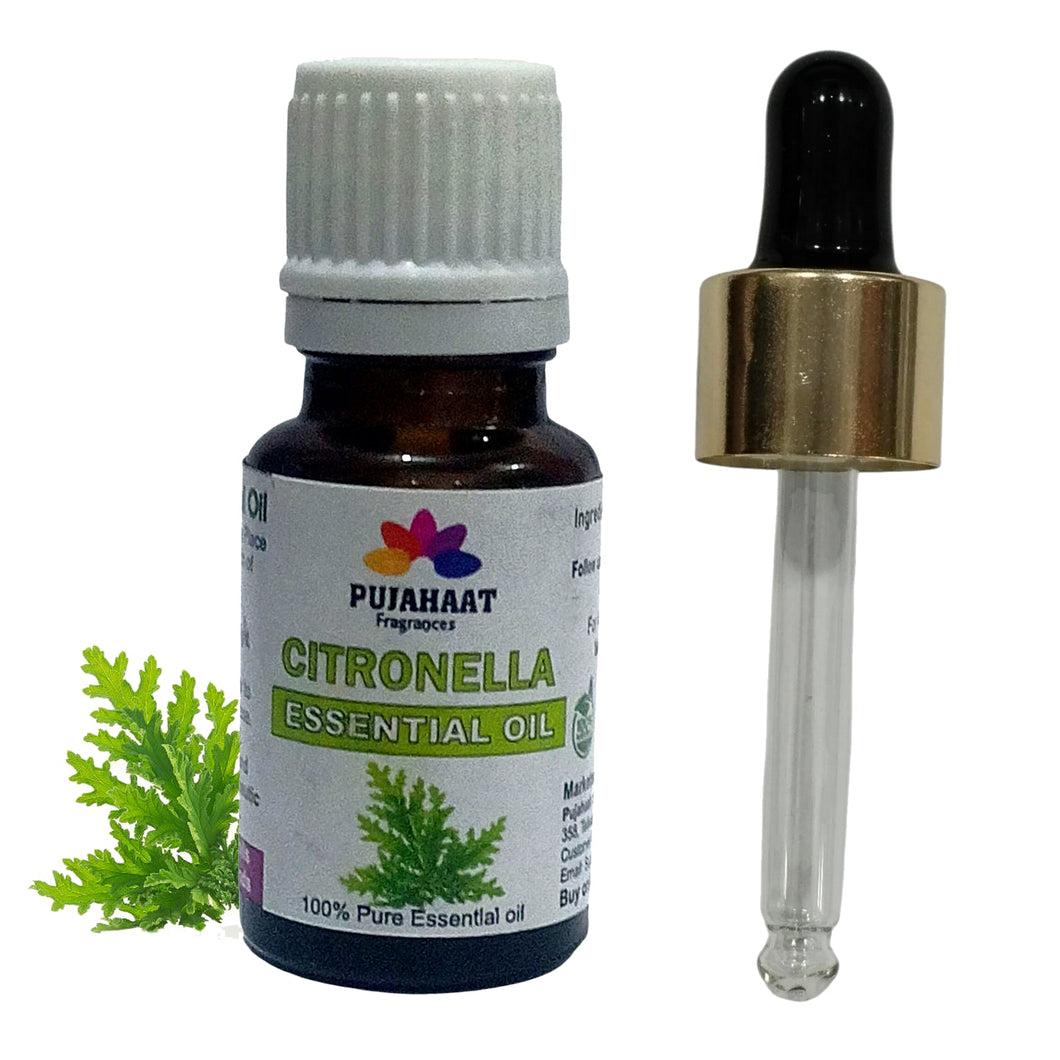 Pujahaat Citronella Essential Oil - Natural Citronella Oil For Aroma Therapy, Skin Care, Hair Treatment, Mosquito Repellent, Relaxation, And Wellness - Pure Essential Oil - Vegan & Cruelty free - 15 ml