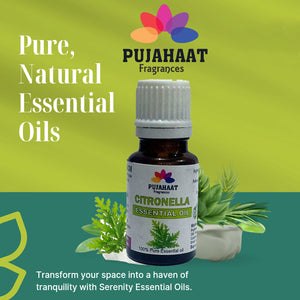 Pujahaat Citronella Essential Oil - Natural Citronella Oil For Aroma Therapy, Skin Care, Hair Treatment, Mosquito Repellent, Relaxation, And Wellness - Pure Essential Oil - Vegan & Cruelty free - 15 ml