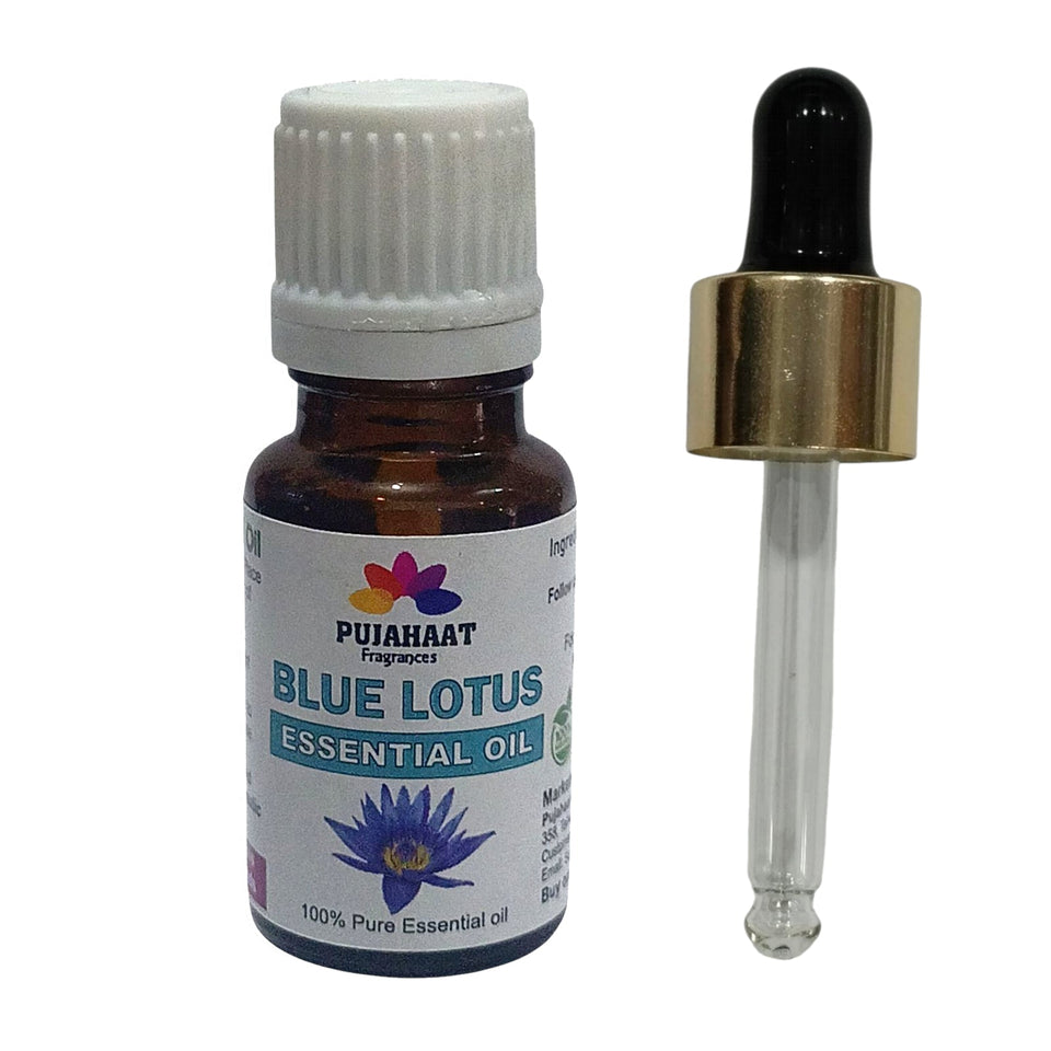 Pujahaat Blue Lotus Essential Oil |Therapeutic Grade, Pure & Natural | for Home, Diffusers, Skin, Aromatherapy, Bath, Massage, Humidifiers, Soap and Candle making - Vegan & Cruelty free - 15 ml