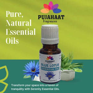 Pujahaat Blue Lotus Essential Oil |Therapeutic Grade, Pure & Natural | for Home, Diffusers, Skin, Aromatherapy, Bath, Massage, Humidifiers, Soap and Candle making - Vegan & Cruelty free - 15 ml