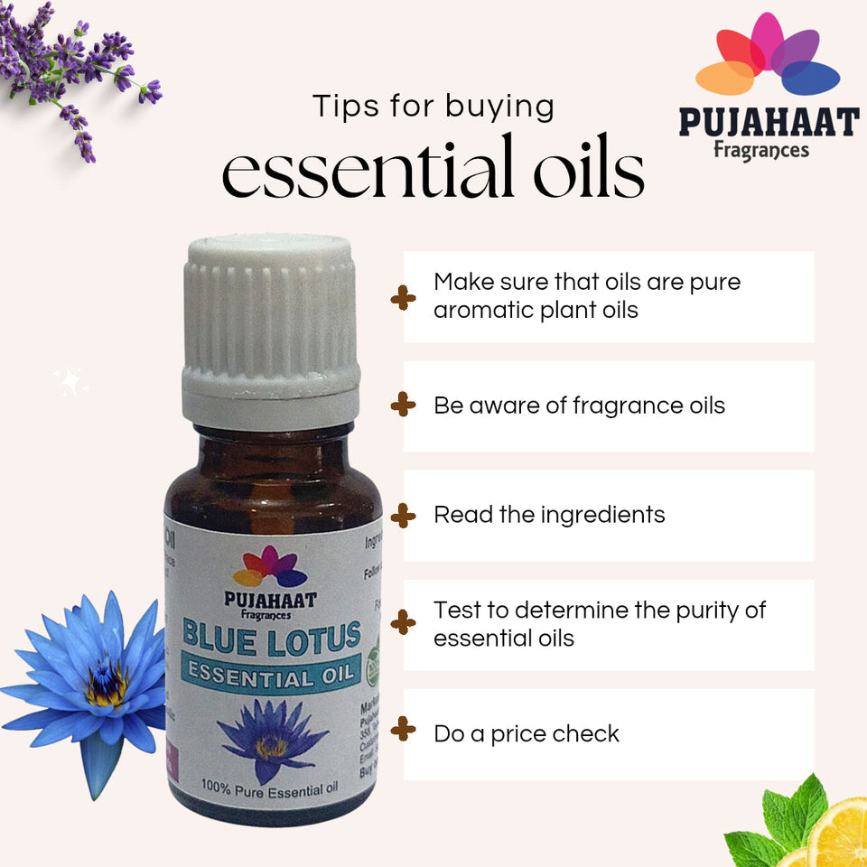 Pujahaat Blue Lotus Essential Oil |Therapeutic Grade, Pure & Natural | for Home, Diffusers, Skin, Aromatherapy, Bath, Massage, Humidifiers, Soap and Candle making - Vegan & Cruelty free - 15 ml