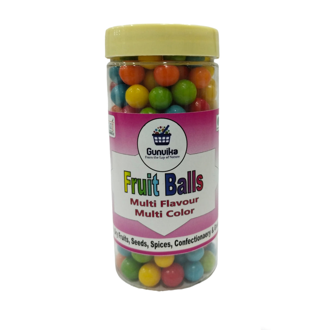 Gunvika Multicolor Fruit Balls Candy | Mixed Fruit Goli | Colourful Khatti Mithi Goli | Mixed Flavours - 200 Gm