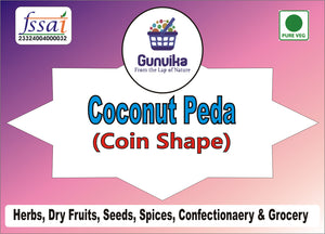 Gunvika Coconut Peda Coin Shape Soft & Chewy Toffee | Real Coconut Peda Toffee | Coconut Candy | Coconut Milk Toffee | Coconut Peda Coin Shape - 200 Gm