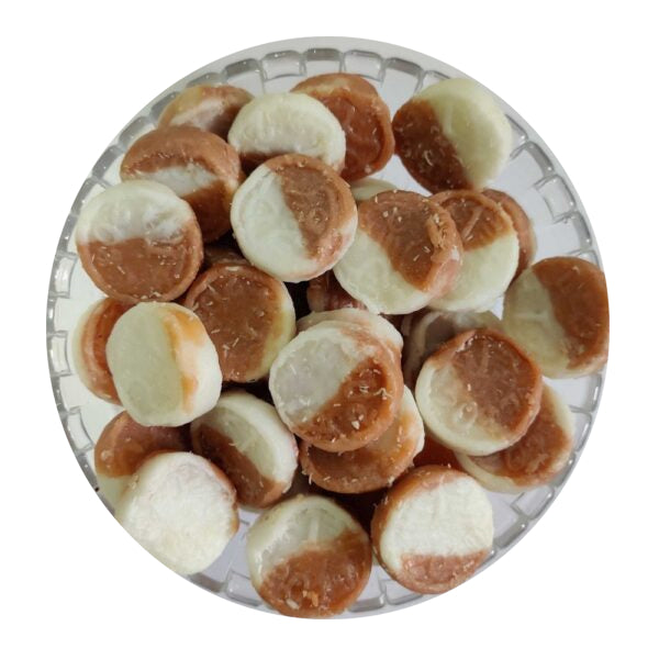 Gunvika Coconut Peda Coin Shape Soft & Chewy Toffee | Real Coconut Peda Toffee | Coconut Candy | Coconut Milk Toffee | Coconut Peda Coin Shape - 200 Gm