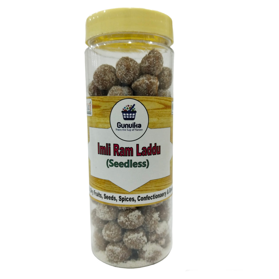 Gunvika Imli Ladoo Seedless | Imli Pop | Ram Laddu | Tamarind Candy Balls | Soft and Chewy | Khatta Mitha Imli Ladoo -200 gm (Jar Pack)