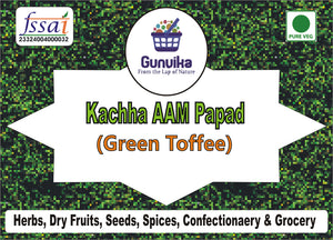 Gunvika Green Kachha Keri Aam Papad Candy Kachha Aam Papad | Khatta Green Aam Papad Tasty Fruit Bar Toffee - Alphonso Mango Cubes - Real Mango Candy-200g