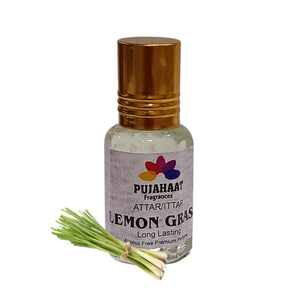 Pujahaat Premium Alcohol-Free Attar | Ittar 6ml, Long-Lasting Travel Size Roll-On, Best Citrusy Freshy Attar Fragrance Oil - Lemon grass