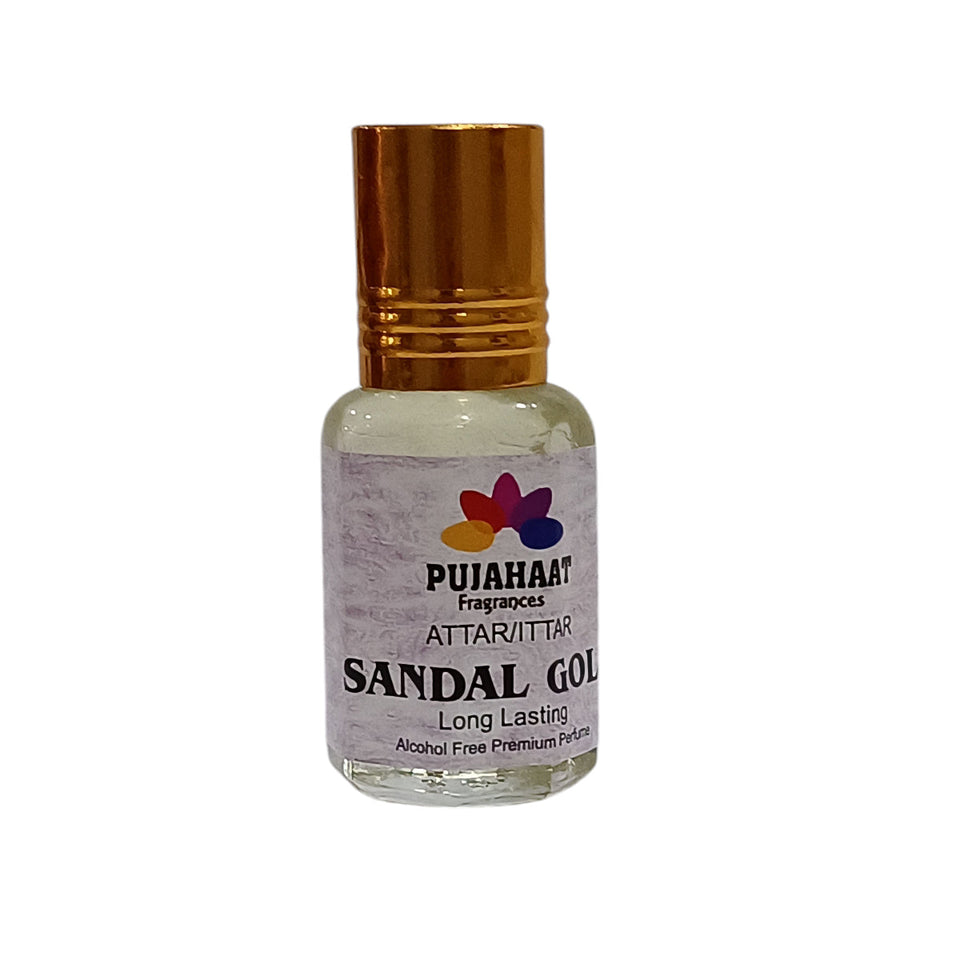 Pujahaat Premium Alcohol-Free Attar | Ittar 6ml, Long-Lasting Travel Size Roll-On, Best Woody Attar Fragrance Oil - Sandal Gold