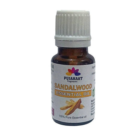 Pujahaat Sandalwood Essential Oil | For Skin Nourishment, Deep Hydration, Diffuser, Bath, Massage, DIY Beauty | Long Lasting Fragrance| 100% Organic, Undiluted, Natural & Sustainable Therapeutic-Grade - 15 ml
