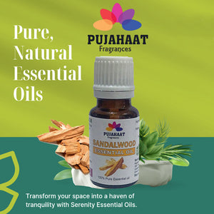 Pujahaat Sandalwood Essential Oil | For Skin Nourishment, Deep Hydration, Diffuser, Bath, Massage, DIY Beauty | Long Lasting Fragrance| 100% Organic, Undiluted, Natural & Sustainable Therapeutic-Grade - 15 ml