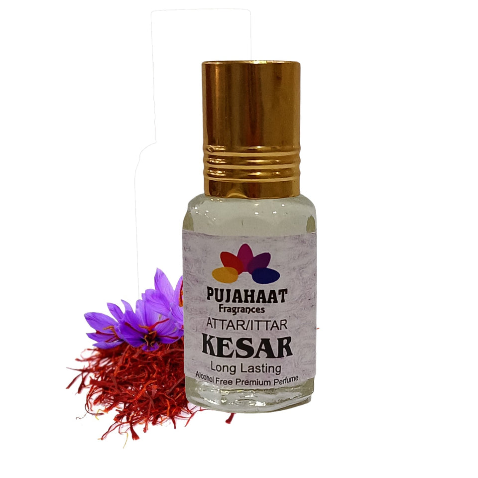 Pujahaat Premium Alcohol-Free Attar | Ittar 6ml, Long-Lasting Travel Size Roll-On, Best Floral Attar Fragrance Oil - Kesar Saffron