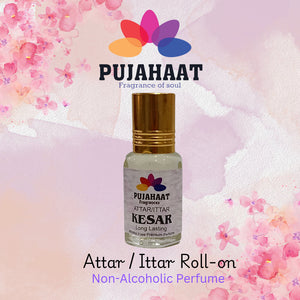 Pujahaat Premium Alcohol-Free Attar | Ittar 6ml, Long-Lasting Travel Size Roll-On, Best Floral Attar Fragrance Oil - Kesar Saffron