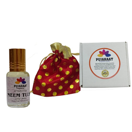 Pujahaat Premium Alcohol-Free Attar | Ittar 6ml, Long-Lasting Travel Size Roll-On, Best Woody Attar Fragrance Oil - Neem Tulsi