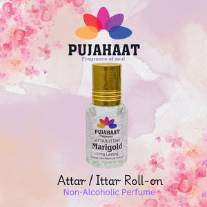 Pujahaat Premium Alcohol-Free Attar | Ittar 6ml, Long-Lasting Travel Size Roll-On, Best Floral Attar Fragrance Oil - Marigold (Genda)